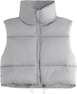 CULACCINO Women's Winter Cropped Puffer Vest Crop Jackets For Women Full Zip Stand Collar Padded Lightweight Outwear Vest