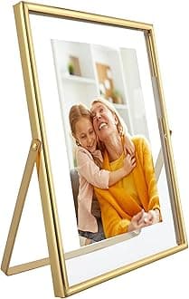 Gold Floating Frame (5x7 Inch, Vertical) Picture 5x7, 4x6, 3.5x5, Desktop Frame, Elegant Gift for Holiday, Wedding, Home, Office Decoration