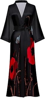 Women's Floral Long Kimono Robe Long Satin Robe Long Silk Robe Ladies Kimonos Silky Bathrobe Cover Up, One Size