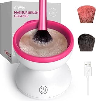 Electric Makeup Brush Cleaner Machine - Alyfini Portable Automatic USB Cosmetic Brush Cleaner Tools for All Size Beauty Makeup Brushes Set (Pink)