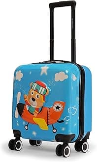 Tic Tac Toe Polycarbonate Hard-Sided 8 Wheels Double Spinner Cabin Luggage for Kids Sky Blue 44cm|17inch Kids Trolley Bag |Occupation Pilot