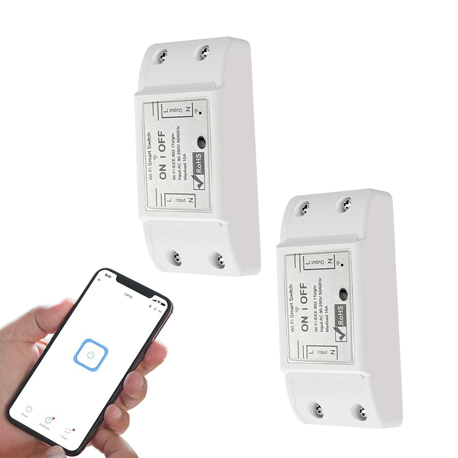 10A Smart WiFi Wireless Light Switch, Universal DIY Module for Smart Home Automation Solution, Works with Amazon Alexa & Google Home, Compatible with IFTTT, No Hub Required (2 Pack)