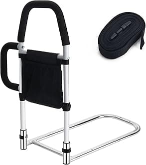 Bed Rails for Elderly Adults, Bed Assist Rails for Seniors with 2 Grab Bars & Storage Pocket & Fall Prevention Guard, Fits King, Queen, Full, Twin Bed, Support Up to 300lbs