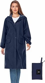Women's Long Rain Jacket Waterproof Lightweight Hooded Raincoat Packable Knee Length Rain coat