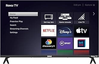 RCA Roku TV 32" Screen Smart TV, RR32HD1A TV with Apple TV+ BBC Netflix Freeview, HDR DVB-T2/T Dolby Audio 2 x HDMI 2 x USB Port, Ideal Television for Small Lounge or Kitchen