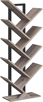 HOOBRO Tree Bookshelf Tall, 9-Tier Floor Standing Book Shelf, Tall Bookcase for CDs Albums, for Living Room, Greige and Black EBG08SJ01G1