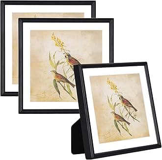 4x4 Picture Frame Set of 3, Black Aluminum Metal Square Photo Frame with HD Glass, Fits 3x3 with Mat or 4 x 4 without Mat, Display For Tabletop or Wall Collage