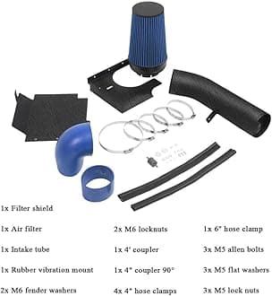 MOOSUN 4 inch Cold Air Intake Black Tube + Heat Shield for 1999-2006 GMC/Chevy V8 4.8L/5.3L/6.0L Silverado 1500/2500/3500 Blue