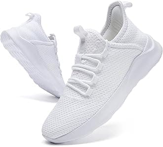 Mens Sports Shoes Running Shoes Slip On Shoes Walking Shoes Fitness Shoes Non-Slip and Durable Tennis Shoes Outdoor Casual Shoes Lightweight Comfortable White UK 6