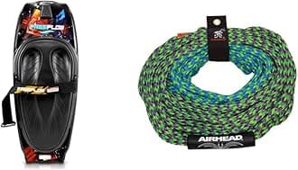 SereneLife Kneeboard + Airhead Tow Rope for 1-4 Rider Tubes | 50-60 ft, 4,150 lb Break Strength