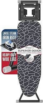 BartnelliIroning Board | Ultimate Iron Board Experience with Convenient Iron/Steam Rest | 13x43 Ironing Surface | Reinforced Steel Legs, Adjustable Height, 4-Layer Padding, Patent Folding System