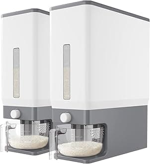 Lifewit 2 Pack Rice Dispenser 25 Lbs(11.3kg), Rice Storage Container Sealed Moisture Proof with Measuring Cup for Kitchen Pantry Household, BPA-Free, Grey