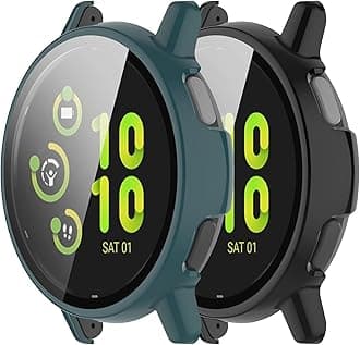 Intended for Garmin Vivoactive 5 Screen Protector with Tempered Glass Film Hard PC Bumper Full Cover Shell Smartwatch Accessories for Garmin Vivoactive 5 Case (Black&Green)