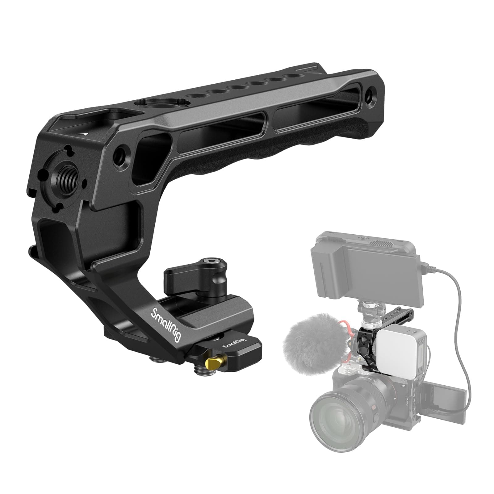 SMALLRIG Lightweight NATO Top Handle, Quick Release NATO Grip w/NATO Rail for DSLR Camera Cage, Universal Top Handle with 5 Cold Shoe Adapters - 4345