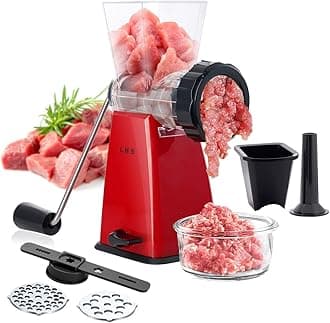 Manual Meat Grinder with Stainless Steel Blades Heavy Duty Powerful Suction Base for Home Use Fast and Effortless for All Meats-Red