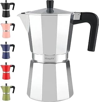 Mongdio Stovetop Espresso Maker Moka Pot, Stove Top Cuban Coffee Maker, Italian Greca Mocha Pot, 12 Espresso Cups, 20 oz - Silver