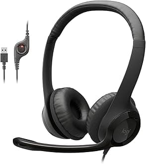 Logitech H390 Wired Headset for PC/Laptop, Stereo Headphones with Noise Cancelling Microphone, USB-A, in-Line Controls, Works with Chromebook - Black