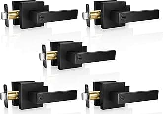 Privacy Door Levers, 5 Pack Matte Black Door Handles, Keyless Interior Door Knobs with Lock for Bedroom Bathroom, Heavy Duty Square Door Lock, Reversible for Left Right Handled Doors