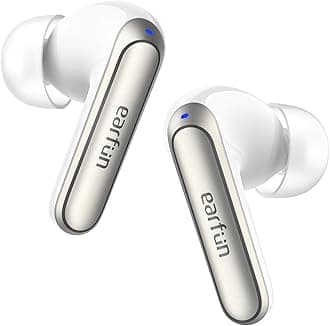 EarFun Air 2 NC Wireless Earbuds, Adaptive Hybrid Noise Cancelling Earbuds, 6 Mics AI ENC Call, Hi-Res Sound, 40H Playtime, Bluetooth 5.3, LDAC, Multipoint Connection, Wireless Charge, White