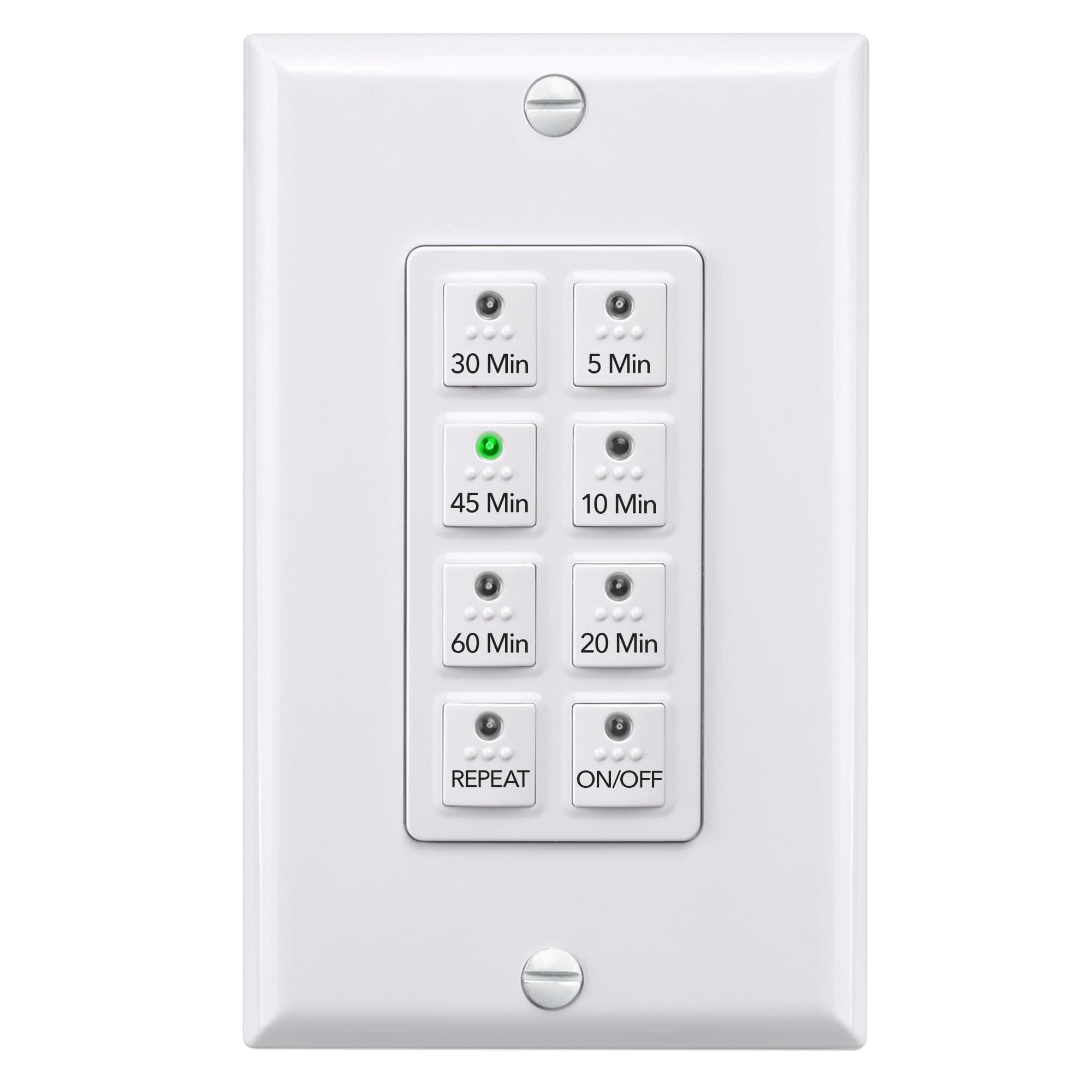 BN-LINK Countdown Digital Wall Timer Switch for Exhaust Fan with Push Button 5-10-20-30-45-60mins, Bathroom Fan Light Switch Timer Indoor, Neutral Required, Wall Plate Included, White, ETL Listed