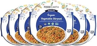 Food Earth Ready to Eat Vegetable Biryani – Organic, Vegan, Gluten-Free Indian Meal – Microwavable, Plant-Based Prepackaged Lunch – 8.81 oz Each (Pack of 6)
