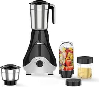 Mixer Grinder for Kitchen - 4 Jars 500 Watt Mixie - 2 Nutri bullet Jars for Smoothie & Blending, Chutney Jar & Liquidizing Jar used as Wet Grinder & Blender - Stainless Steel Blades (LLMG39)