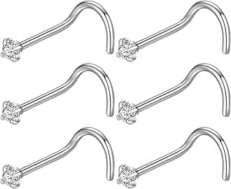 316L Surgical Steel 22g/20g/18g Nose Rings Studs L-Shape Nose Nostrial Piercing Body Jewerly L Shaped Nose Studs 1.5mm 2mm 2.5mm 3mm CZ Nose Screw Studs Rings for Women
