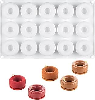 OCPO KITCHEN Silicone Doughnut Moulds, Silicone Doughnut Baking Mould Non-Stick Food Grade Silicone Baking Moulds for Sweets, Muffins, Chocolate, Jelly, Ice Cubes (15 Cavities)