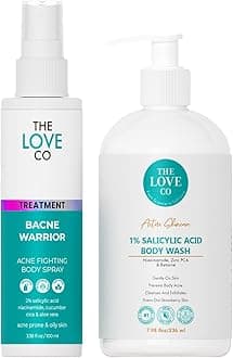 THE LOVE CO 01% Salicylic Acid Body Wash + Acne Body Spray| Body & Back Acne | Prevents Dry, Rough, Bumpy, and Strawberry Skin | Deep Cleanses Skin Combo Pack of 2