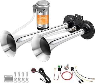 Train Horn for Car, Loud Car horn, 12V Super Loud Dual Trumpet Truck Air Horn with Compressor for Any Vehicles Truck Car Motorcycle Ship Boat Chrome with Relay and Button