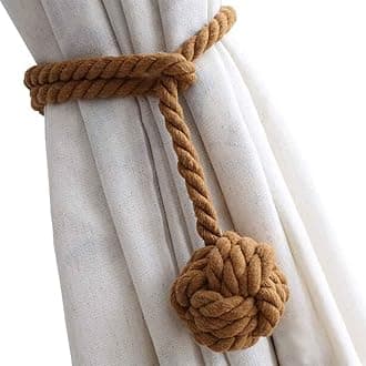 Melaluxe 4 Pack Curtain Tiebacks - Natural Cotton Curtain Rope Tieback, Handmade Rural Decorative Curtain Holdbacks (Light Coffee)