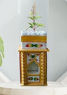 Niyara Ceramic Tulsi Pot – Traditional Plant Holder with Elegant Design (White, Marble Tulsi)