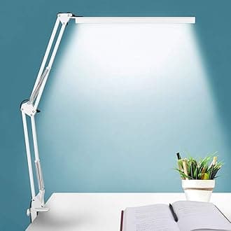 LED Desk Lamp, Manicure Table Lamp, 16" Lamp Head, Dimmable Eye-Caring Drafting Light with 3 Color Modes, 10 Brightness Levels & Adapter, Memory Function(White)