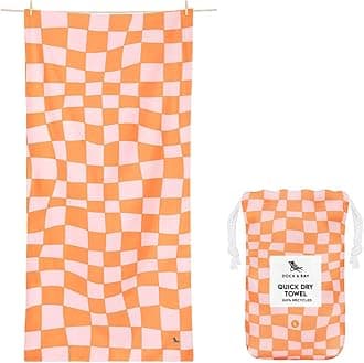 Dock & Bay Beach Towel - Quick Dry, Sand Free - Compact, Lightweight - 100% Recycled - Includes Bag - Groovy Check - Extra Large (200x90cm, 78x35)
