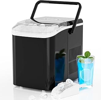 Sweetcrispy Countertop Ice Maker Machine Self-Cleaning, Fast Making 9 Ice Cubes in 6 Minutes, 26.5lbs/24Hrs, 2 Sizes Bullet Ice, Portable Ice Machine with Ice Scoop, Basket and Handle