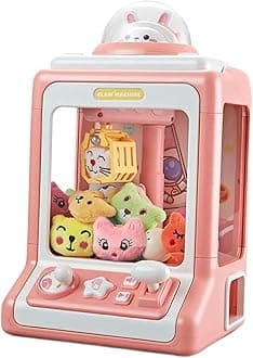 Baoblaze Mini Claw Machine Toys, Electric Arcade Claw Machine, Mini Doll Grabber with Lights Sound Candy Candy Toy Grabber Claw Machine Dispenser with 10 Dolls for Kids, StyleB Pink…