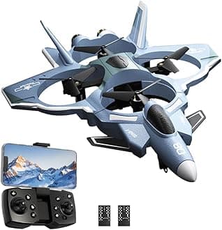 RC Fighter Jet, RC Plane 2.4GHz 4CH Remote Control Airplane with Camera, Foam RC Aircraft Glider with 3D Flip, Altitude Hold, Headless Mode, 2 Batteries, Easy to Fly for Adults Kids (Gray)