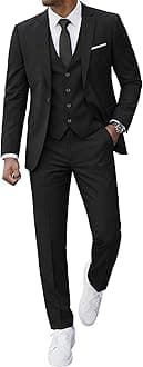 Men’s 3 Piece Suit Blazer, Slim Fit Tux with One Button, Jacket Vest Pants & Tie Set for Party, Wedding and Business