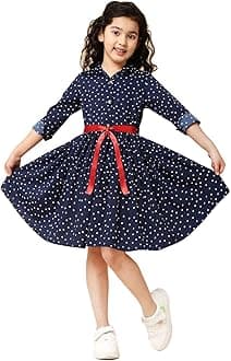 A.T.U.N. (ALL THINGS UBER NICE) Girls Cotton Striped Knee Length Shirt Dress | Full Sleeve Party Dress