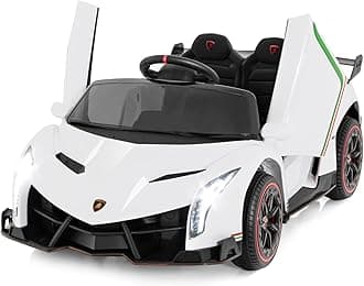 2 Seater Kids Ride On Car, 12V 4WD Licensed Lamborghini Veneno Electric Vehicle with Remote Control, Toddlers Battery Powered Toy Gift with 2 Speeds, Rocking Mode, Music, USB, MP3 (Beige)