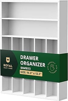 Luxury Bamboo Kitchen Drawer Organizer - Silverware Organizer - Utensil Holder and Cutlery Tray with Grooved Drawer Dividers for Flatware and Kitchen Utensils (7 Slot, White)