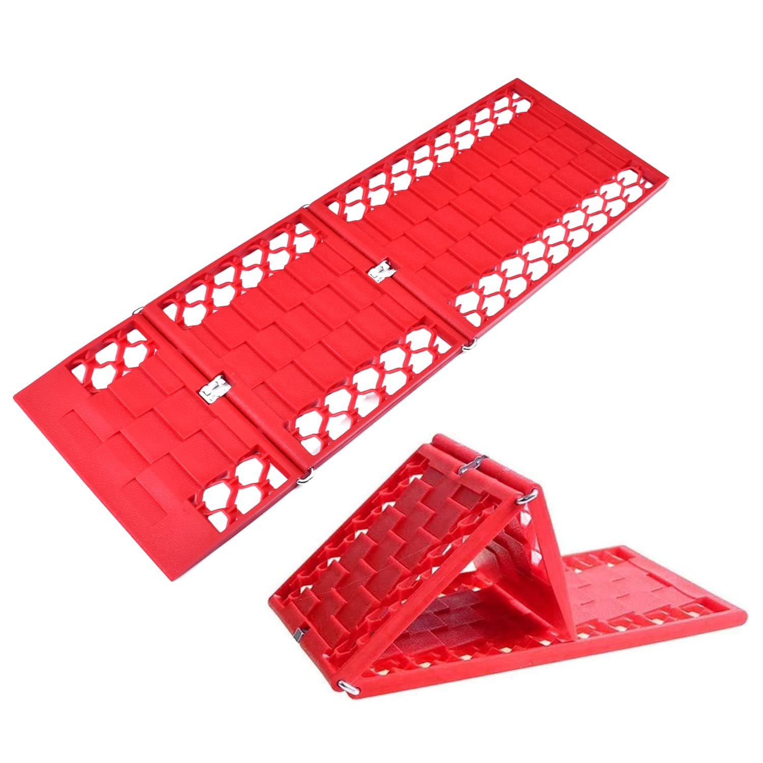 DEDC 2 Pack Foldable Car Tire Traction Mats Tire Chocks Tire Grip Aid Ideal Chock to Unstuck Car from Snow Ice Mud Sand, Red