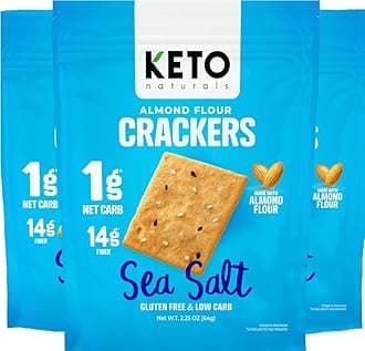 Keto low carb crackers (Sea Salt) Keto friendly zero carb no sugar added gluten free (3 Packs) almond flour crackers absolutely gluten free healthy snacks for adults and kids paleo friendly