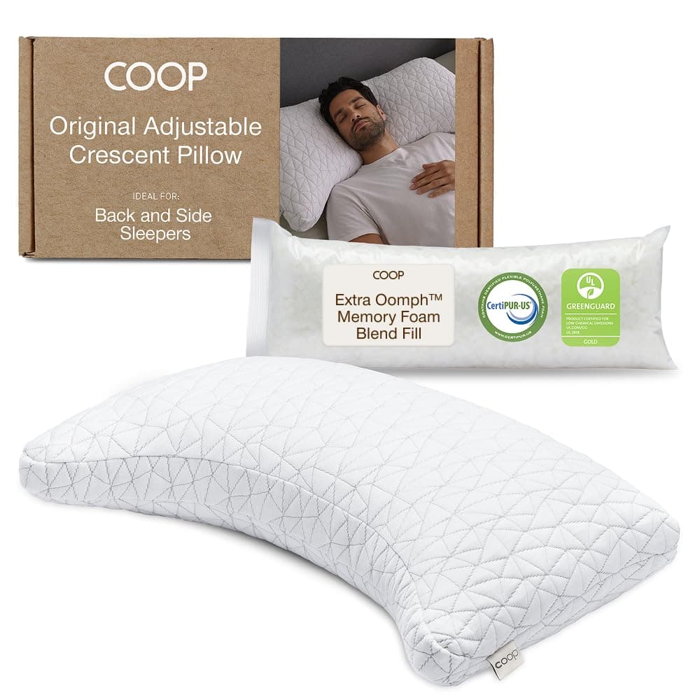 Coop Home Goods Crescent Back and Side Sleeper Pillow - Pillow for Neck and Shoulder Pain Relief, Memory Foam Pillow, Bed Pillow for Sleeping, Pillow for Side Sleepers and Back Sleepers (King Size)