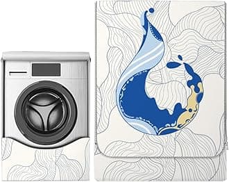 Odot Washer Dustproof Cover Front Load, Washing Machine Dryer Protector Sunscreen Waterproof Tumble Dryer Case Protective Cover for Most Front Loadi (blue leaves,S-capacity 4~7.5kg)