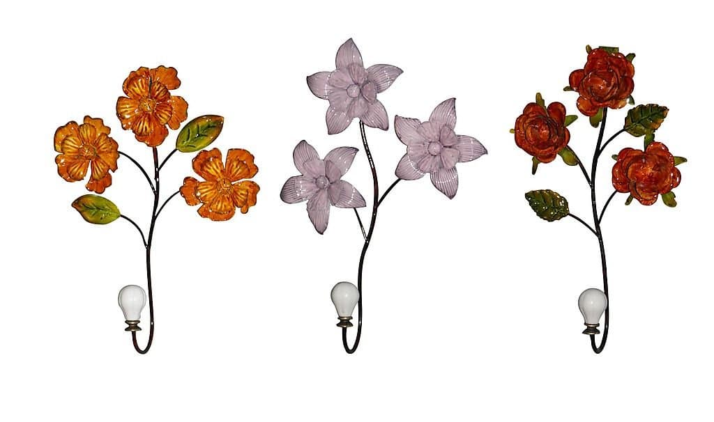 3-Piece Assorted Flower with Cream White Knob Wall Hook