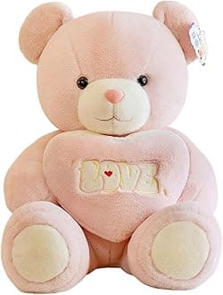 Cuddly Teddy Bear Toys with Holding Love Heart Assoretd Color and Size 50 cm for Girls Friend Couple Wedding Valentine Birthday and (Pink)