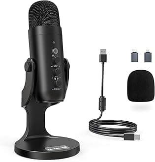 ZealSound USB Microphone,Condenser Computer PC Mic,Plug&Play Gaming Microphones for PS 4&5.Headphone Output&Volume Control,Mic Gain Control,Mute Button for Vocal,YouTube Podcast on Mac&Windows(Black)