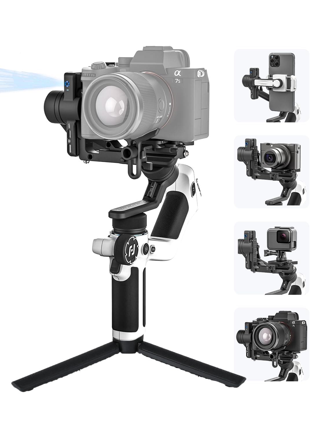 FeiyuTech SCORP Mini 2 (White) Gimbal Stabilizer for Camera & Smartphone, 3-Axis Handheld Gimbal with AI Tracking, Gesture Control, Quick Release, Touchscreen, for Vlogging YouTube TikTok GoPro