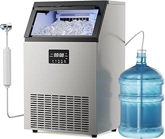 Commercial Ice Maker Machine 200 Lbs/24H with 40Lbs Storage Bin, Stainless Steel Ice Makers Under Counter or Freestanding, Self Cleaning, 55 Cubes/Cycle, Ice Machine for Home Bar Restaurant Cafe